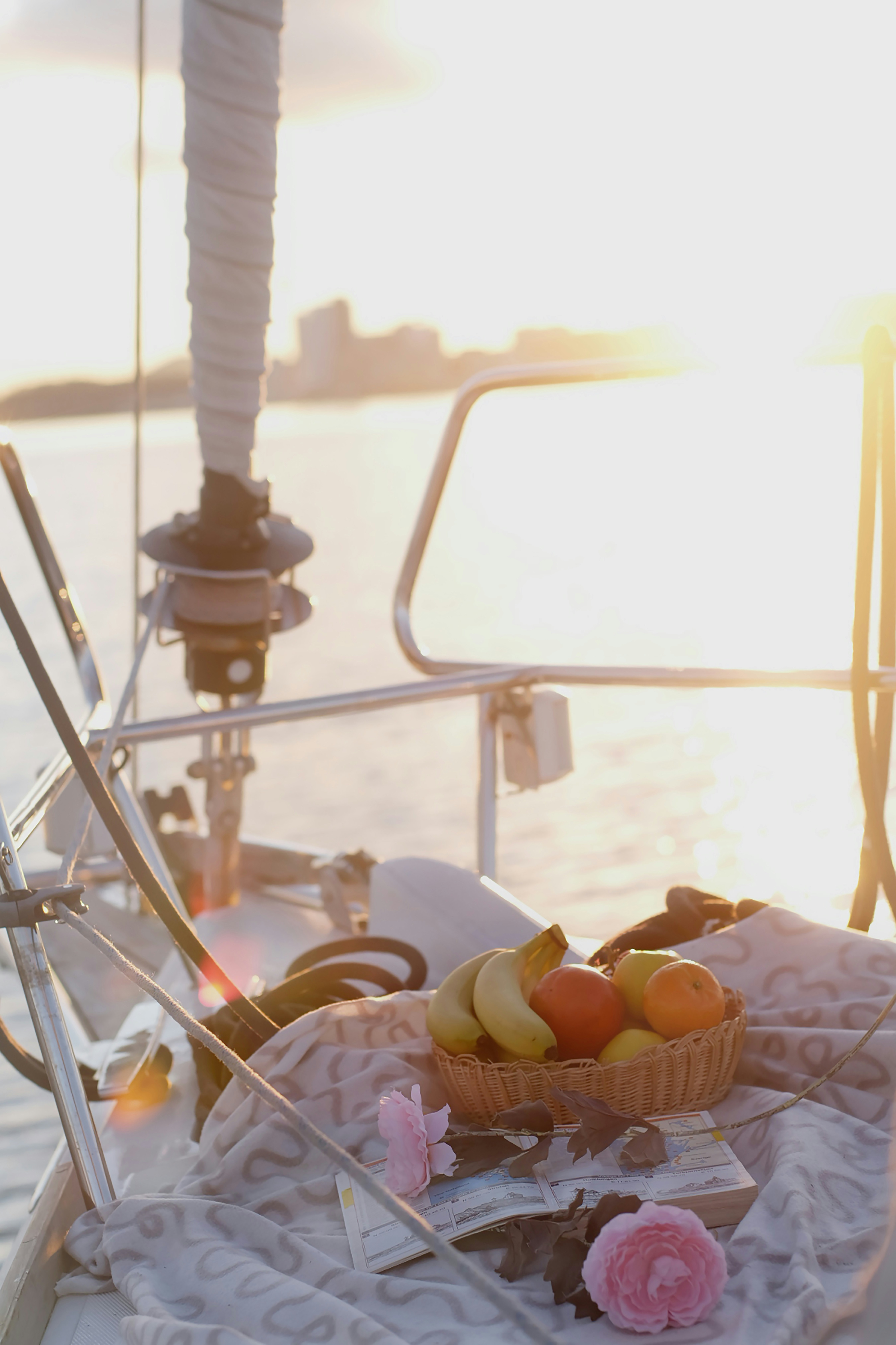 Fruit bowl at golden hour on the bow